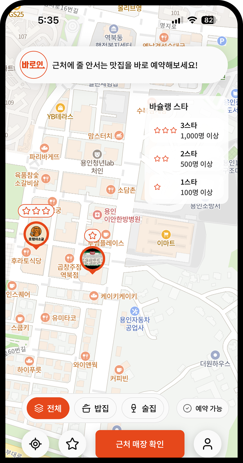 근처 웨이팅 없는 매장 체크